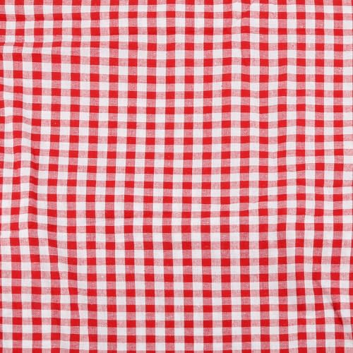 Luckious Red & White Gingham Check Fabric - 100cm X 145cm Polycotton for DIY Clothing and Tablecloth, Skin Friendly, Soft and Comfortable