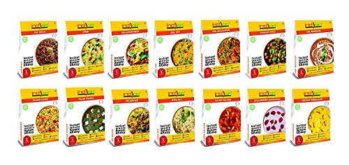 Image of Indian Kitchen Foods Freeze Dried Ready to Eat Food and Dessert Combo Pack | Instant Vegetarian /Vegan Meal -Set of 15 Packets