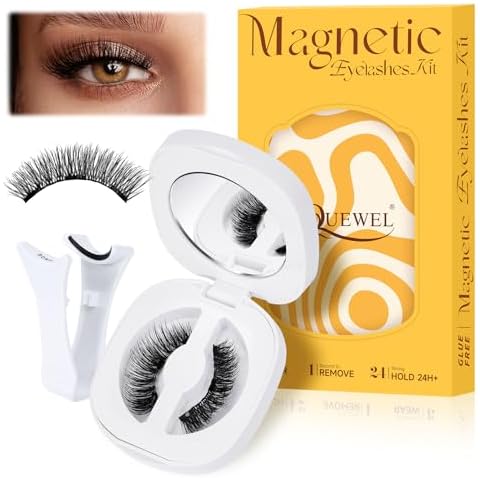 QUEWEL 1 Pair No Glue Needed Eyelashes Magnetic, Magnetic Eyelashes Natural Look Reusable Magnetic Lashes Kit with Applicator, Easy to Wear and Remove with Instructions(G-YC-D) Cover