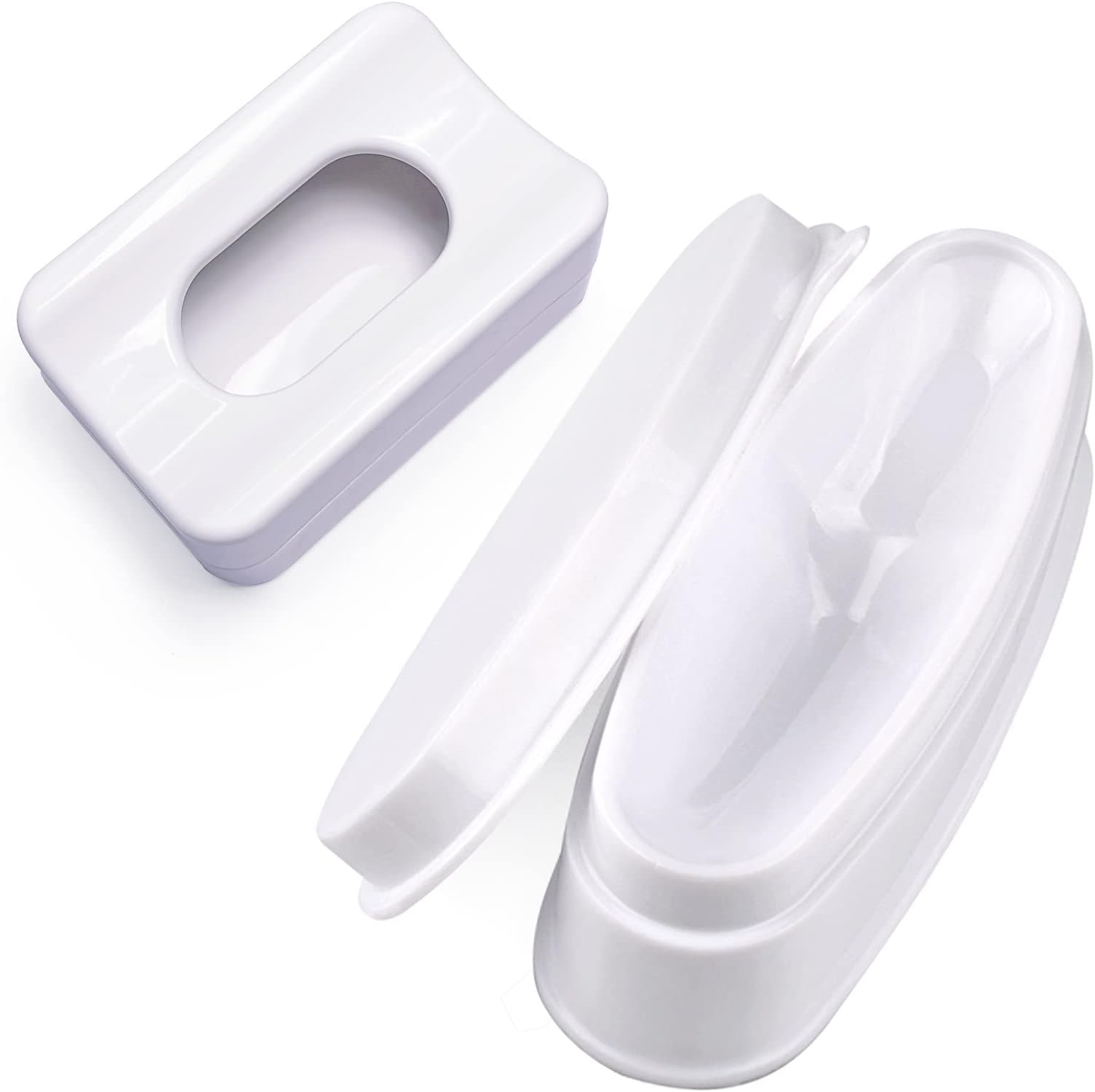 ABS Durable Easy French Dip Tray 2 Style Set Dipping Powder Container Dual Use for Short Extended Nails Molding for White Pink Smile Line Pack of 2, NAT238