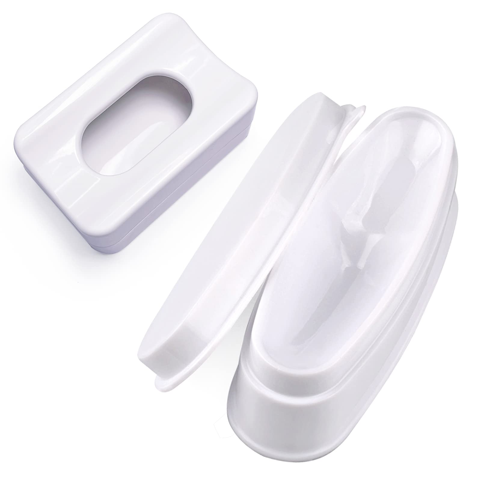 ABS Durable Easy French Dip Tray 2 Style Set Dipping Powder Container Dual Use for Short Extended Nails Molding for White Pink Smile Line Pack of 2, NAT238