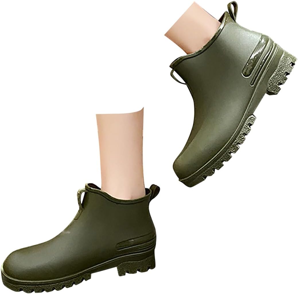 Womens Rain Boots Wide Width Ankle Rain Boots for Women Fashion Waterproof Platform Rubber Chelsea Rainboots Comfortable Non Slip Outdoor Work Garden Short Shoes for Fishing, Gardening