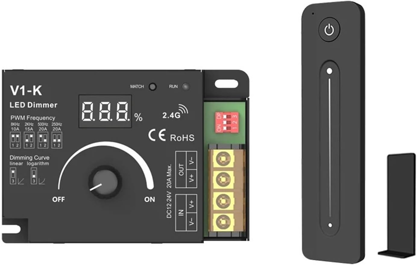 Rotary LED Dimmer DC 12V 24V PWM Wireless Frequency Adjustable 20A Single Color LED Light Strip Controller Knob 12 Volt Dimmer Switch (Color : Model C, Size : DC 12-24V)