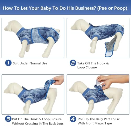 Image of Kuoser Dog Surgery Recovery Suit, Anti Licking Surgical Suit for Dogs Male Neuter, Soft Dog Surgery Suit Female Spay Subsititute E-Collar Cone, Doggie Body Suits After Surgery Blue Tie Dye XS