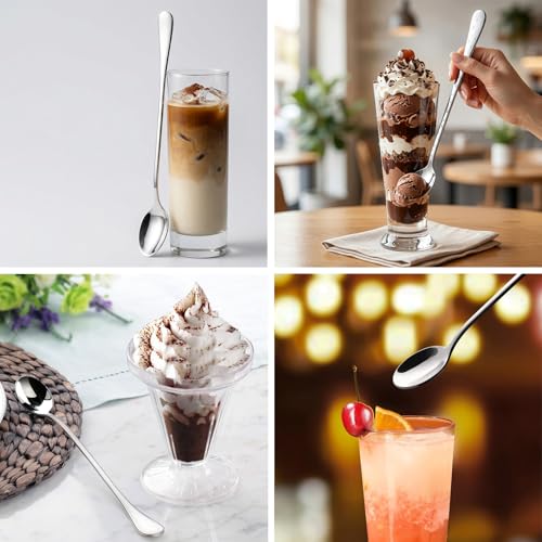 Image of Long Handle Iced Tea Spoons, 7.9 inch 18 /10 Stainless Steel Cocktail Stirring Spoons with Thickened Ergonomic Handle, Tall Coffee & Latte Stirrers, Dessert Spoon Set, Dishwasher Safe 8-Piece (Pack of 2)