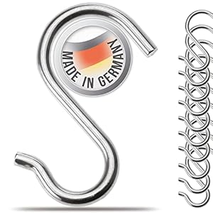 4smile S-Haken Edelstahl – 10er Set – Rostfreie Haken zum Einhängen, Küchenhaken für drinnen und draußen – Funktionale Aufhängehaken, Metallhaken zum Einhängen