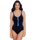 Shape Solver SPORT Women's Colorful Behavior Shirred Zipper Tank One Piece Swimsuit Purple/ Blue
