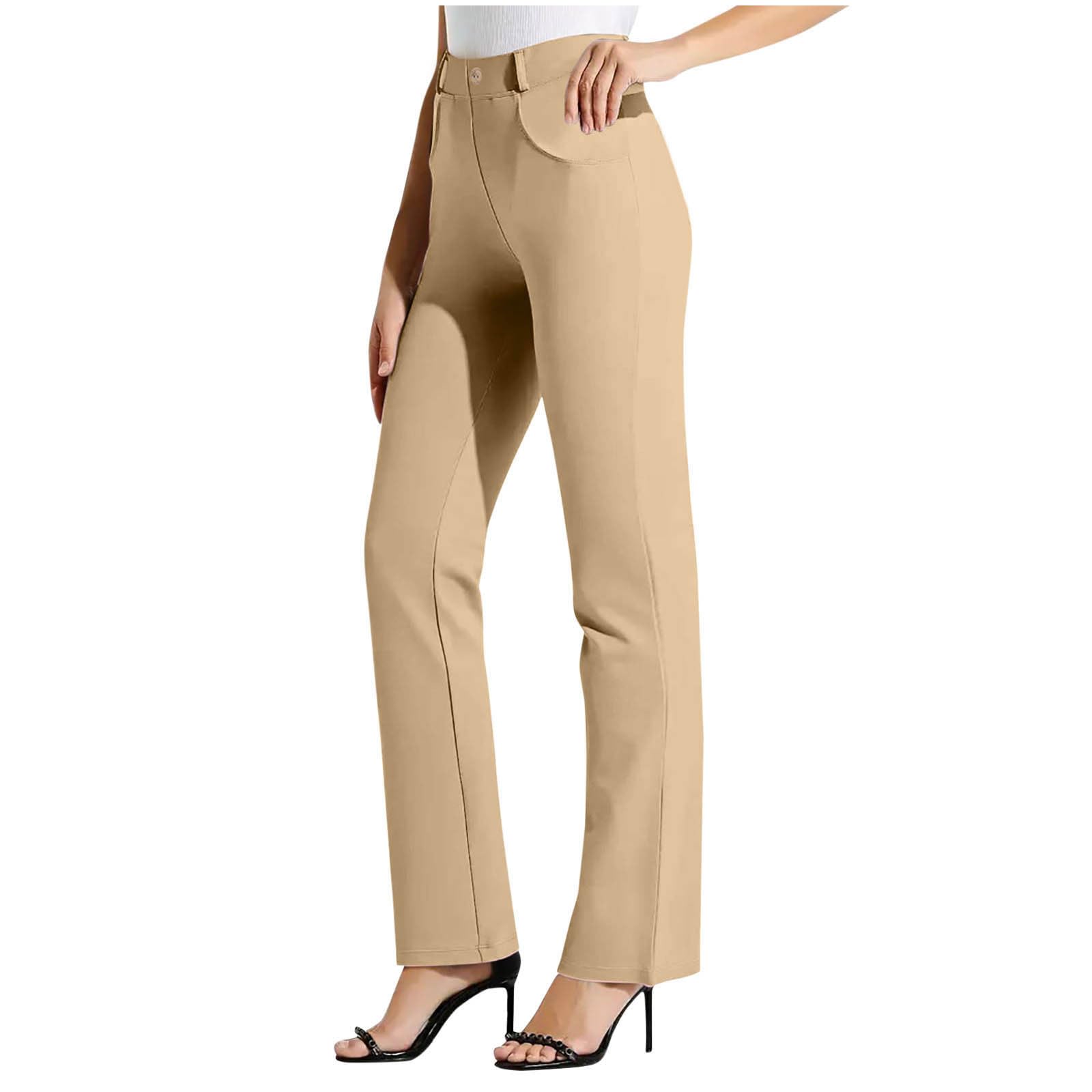 Yoga Dress Pants for Women Straight Leg Elastic Waistband Business Stretchy Suit Pant Classic Casual Office Slacks
