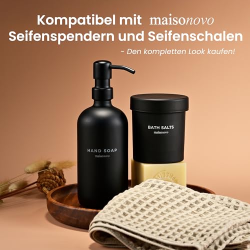 MaisoNovo Wattestäbchen Behälter Glas - 375 ml Luftdichte Wattepads Aufbewahrung, Ohrstäbchen Behälter, Haargummi Aufbewahrung - 2 Schwarze Gläser Mit Glasdeckeln, 16 Etiketten