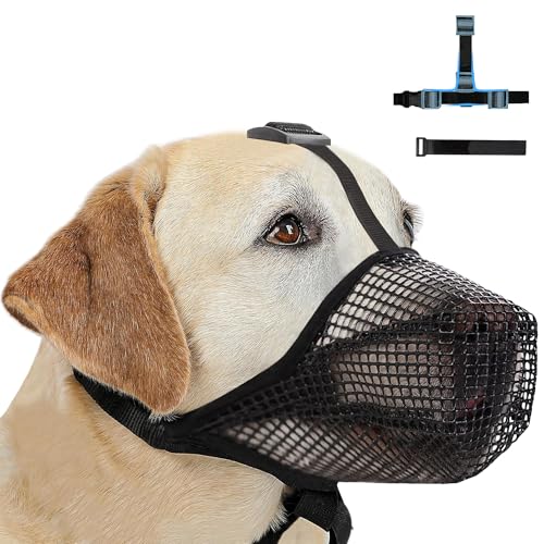 Muselière pour Chien, Masque Respirant pour Animaux Ajustable avec Sangles Touch Fastener, Museliere Chiens de Grande Taille Muselière en Maille Douce pour...