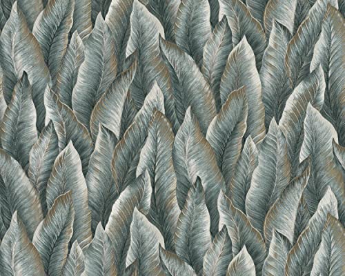 EDEM Papier peint gaufré 420ST28 papier peint intissé gaufré à chaud légèrement texturé avec un dessin nature scintillant vert vert-blanc or argent...