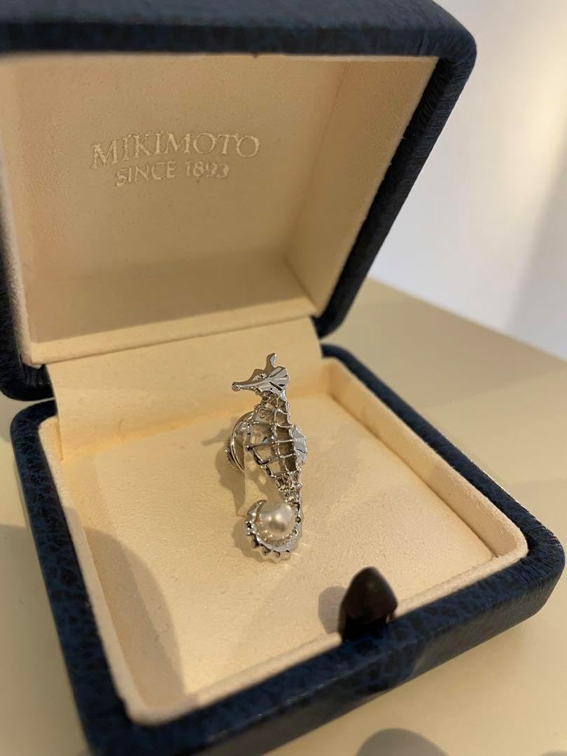 MIKIMOTO タツノオトシゴ パール ピンブローチ 美品 ミキモト ピンブローチ SV パール 5mm タツノオトシゴ