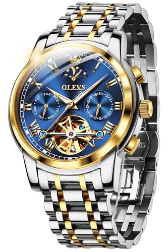 Image of OLEVS Mens Automatic Watches Skeleton Mechanical Self Winding Luxury Fashion Dress Wrist Watch Luminous Waterproof