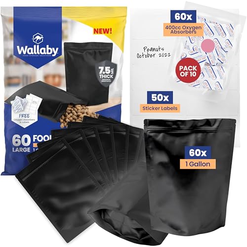 Wallaby 60 Count 1-Gallon Mylar Bags with 400cc Oxygen Absorbers