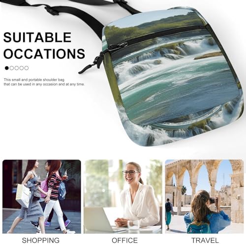 Small Satchel,Waterfalls on Krka River Print Small Shoulder Bag,small Messenger Satchel Bags,mini Bag with Adjustable Strap4