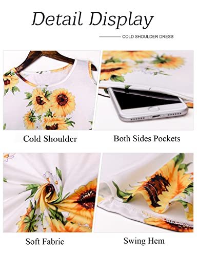Image of Misyula Style Womens Summer Cold Shoulder Floral Flowy T-Shirt Dress with Pockets