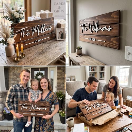 Wooden Name Sign Personalized and Custom, Solid Rustic Wood, Wedding Gifts for Couples, Home, Office, Family Last Name Established Signs, Est. Date Sign 23x10" (Standard Size) - Image 2