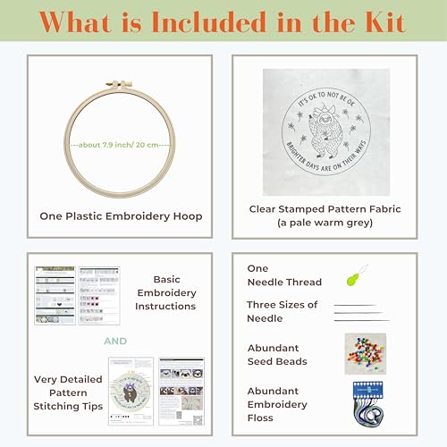 Image of La glaneuse Embroidery Kit for Adult, Beginner Embroidery Kit with Cute and Funny Animal Pattern, Seven Simple Stitches to Get a Positive Sloth, Mental Health and Stress Relief Gift for Him /Her
