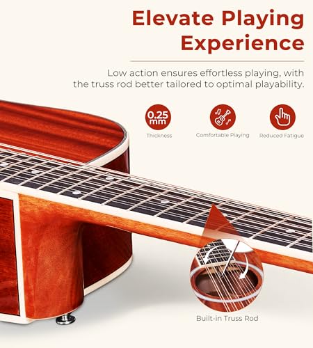 Vangoa VA21CE 12 String Guitar, Twelve String Guitar Acoustic Electric Cutaway Guitar Bundle thumb #4