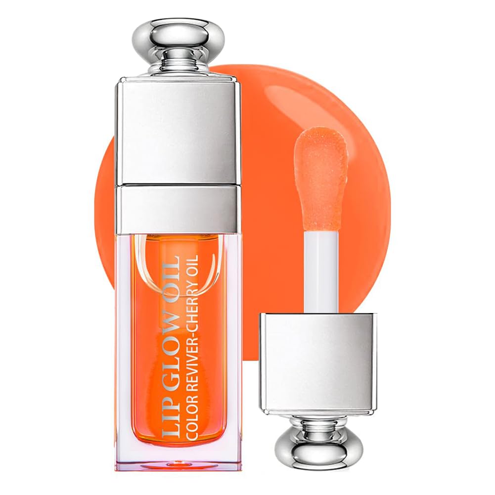 GECOMO Hydrating Lip Glow Oil, Moisturizing Lip Glow Oil, Nourishing Glossy Transparent Lip Oil, Plumping Lip Oil, Lip Balm, Non-sticky Tinted Toot Lip Balm for Lip Care (CORAL) 0.2 OZ