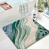 LUMI Beach Bathroom Rug Square, Non Slip Bath Mat Quick Dry, Ultra Soft Washable Absorbent, Ocean Sea Theme Bath Rug for Shower Floor, Home Decor, Kids Room, Bathtub, 32'x32'