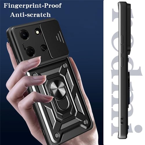 Image of Heavy Duty Back Case Cover for Infinix Note 30 5G, Shockproof Infinix Note 30 Back Cover, Ring Case with Kickstand and Camera Protection Shutter - Black