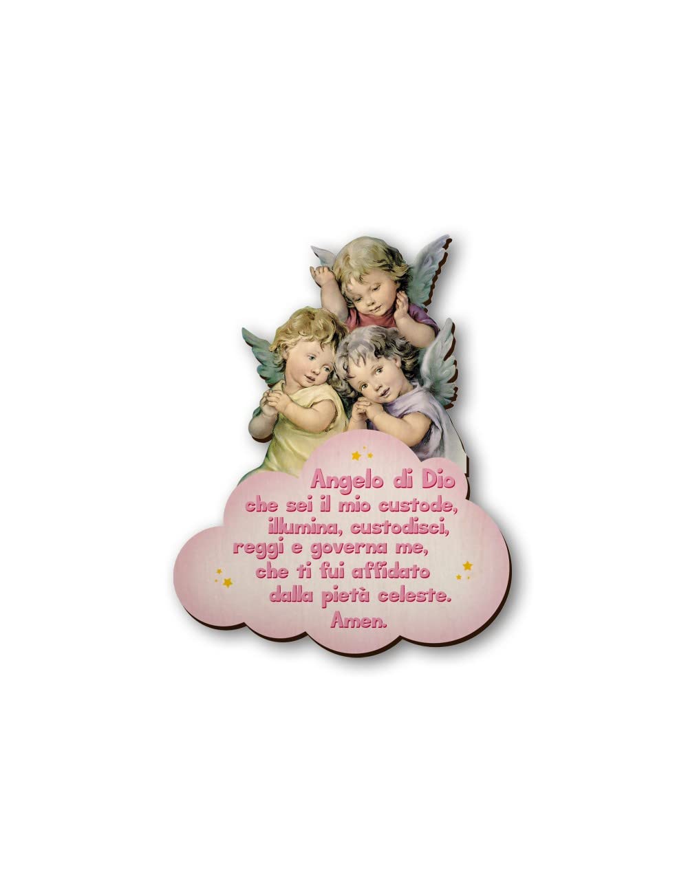 Fratelli Bonella | Quadro in legno di tre Angioletti in preghiera per Bambina con preghiera Angelo di Dio 11x14 cm | Made in Italy