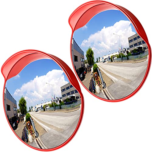 2 Pcs 30' Safety Convex Mirror Traffic Mirror Outdoor Indoor Driveway Street Corner Mirror Security Blind Spot Mirror for Road Garage Parking Lot Warehouse, Tear Off The Protective Film Before Use