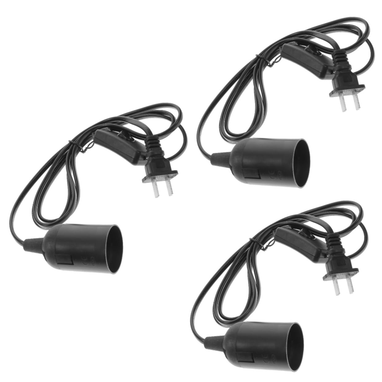 Photo 1 of HOMSFOU Hanging Light Socket with Cord 3-Pack Plug in Light Socket Extension Cord for E14 Bulb Holder with Switch PVC Wire Lamp Plug for Home Lighting Fixtures