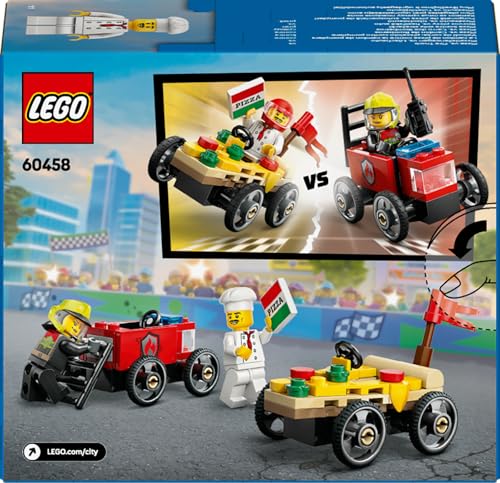 LEGO City Pack de bolides de Course : Camion de Pizza Contre Camion de Pompiers - Jeu de Construction pour garçons et Filles dès 5 Ans avec Voitures caisses à Savon - Cadeau d'anniversaire 60458