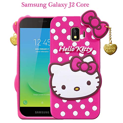 Image of Unirock Hello Kitty Back Case Cover for Samsung Galaxy J2 Core| 3D Cute Hello Kitty Case |Soft Silicone Rubber Back Cover with Pendant Kitty Cover for Samsung Galaxy J2 Core (Pink)