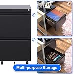 METAN Fully Assembled 2 Drawer File Cabinet with Lock, Mobile Under Desk Filing Cabinet for Office Legal/Letter Size, Pre Assembled Except Wheels,Black - Image 4