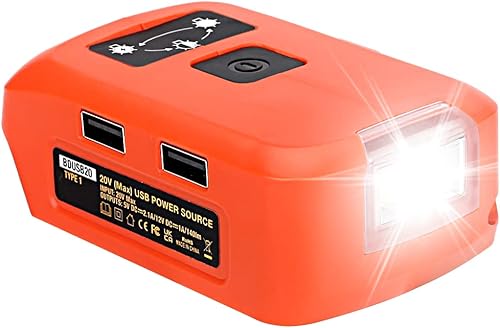 Cargador adaptador de batería para batería Black & Decker de iones de litio de 20 V, fuente de alimentación con luz LED de 3 W 140 LM, 2 puertos