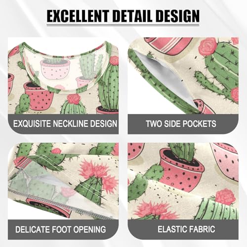 ALAZA Cute Cactus Dots Pajama Set Short Sleeve Sleepwear Soft Lounge Nightwear4