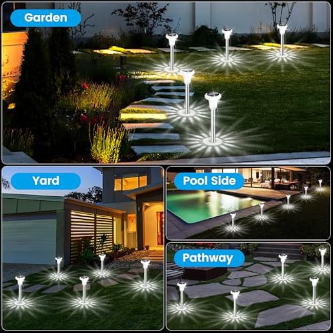 6 Pack Solar Pathway Lights Outdoor Solar Lights Waterproof LED Solar Garden Stake Lights Solar Powered Landscape Lighting for Walkway Yard Driveway Lawn