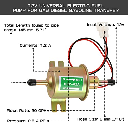 12V Universal Electric Fuel Pump, Low Pressure 2.5-4 Psi Inline Fuel Pump, Gas Diesel Gasoline Transfer Fuel Pump For Carburetor Lawn Mower Boat Carter Hep-02A #TOP6