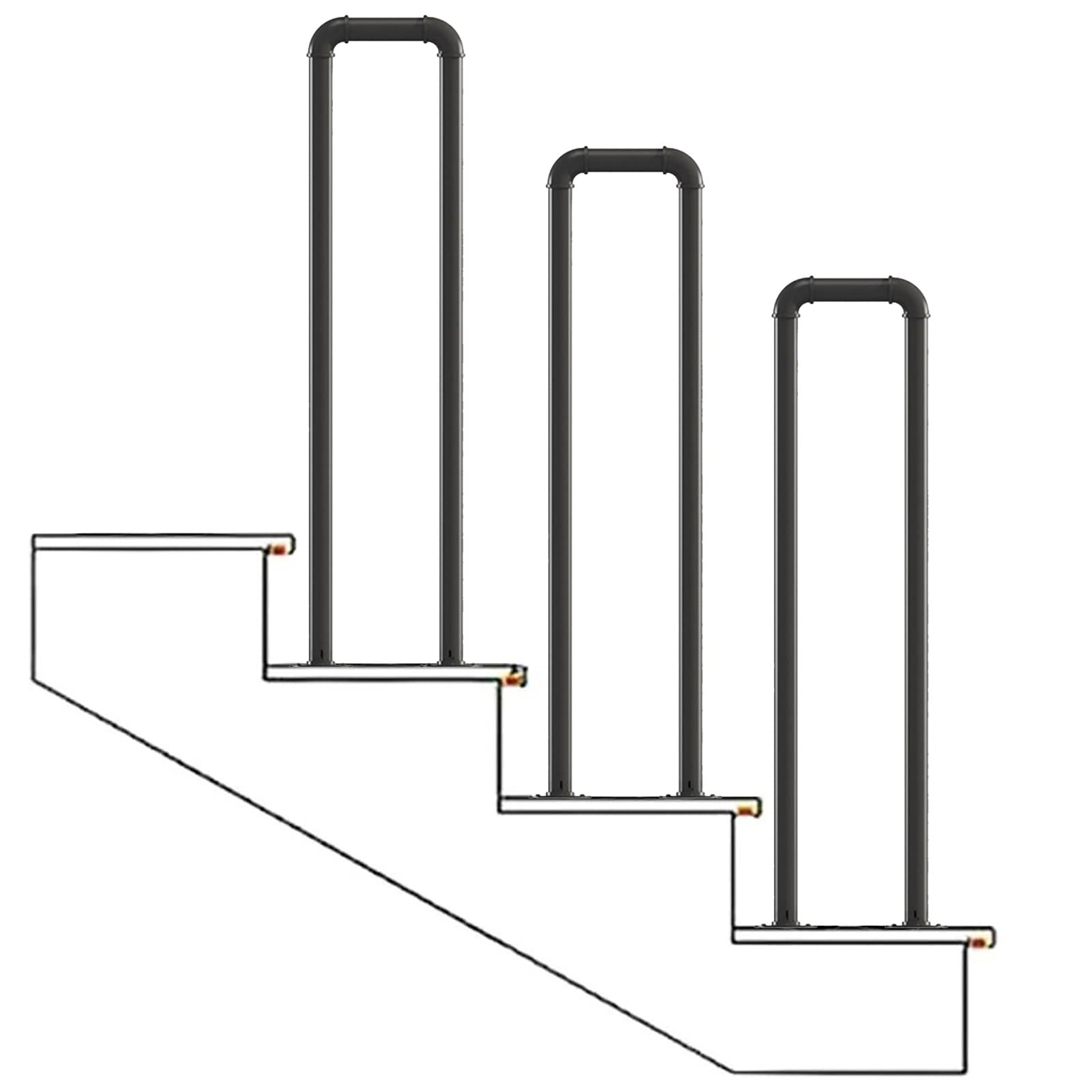 GLDYTVF Black Metal Transitional Handrail for Cement Concrete Steps and Wooden Steps, Stair Rail Wrought Iron Railing with Installation Kit, Handrail Picket for Outside Steps(Size:2.8 FT)