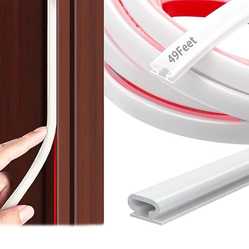 White Rubber Weather Stripping Door Seal Strip, Self-Adhesive Door Weather Stripping Strip, Soundproof D Shape Waterproof Weatherstripping For Door Frame Windows Insulation (White,49Ft) #TOP4