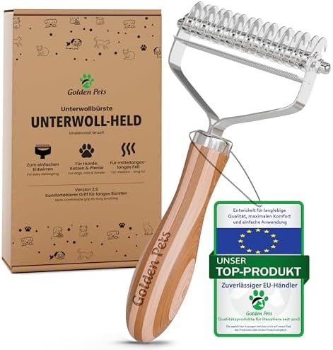 NEU! Profi Unterwollbürste & Unterfellbürste 2in1 für langhaar Tiere | Hundebürste & Katzenbürste Unterwollkamm entfernt Unterwolle & Verfilzungen