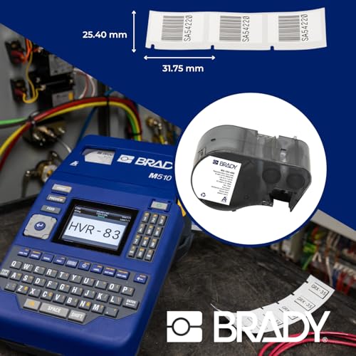 Image of Brady Repositionable Vinyl Cloth Pre-Sized Labels for Label Printer BMP51 /BMP53 /M511-160 Self Adhesive Vinyl Printer Labels - Black on White (25.40 mm x 31.75 mm) - M5-103-498