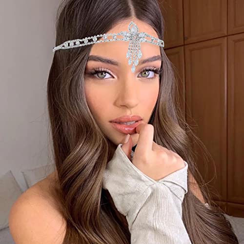 IYOU Boho Rhinestone Headband Silver Crystal Head Chain Vintage Bridal Headpiece Hair Jewelry for Women Gatsby Party - Image 3