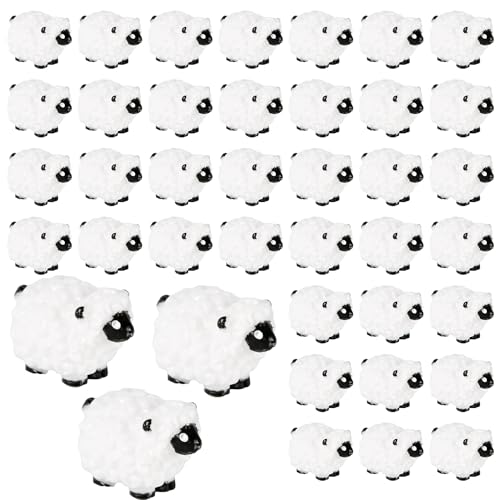 NQEUEPN 40pcs Figurine Mouton Miniatures, Statue Mouton Blanc Mignonne Vive Figurines d'animaux en Résine Petit Animal Cadeaux pour Les Amateurs de Moutons...