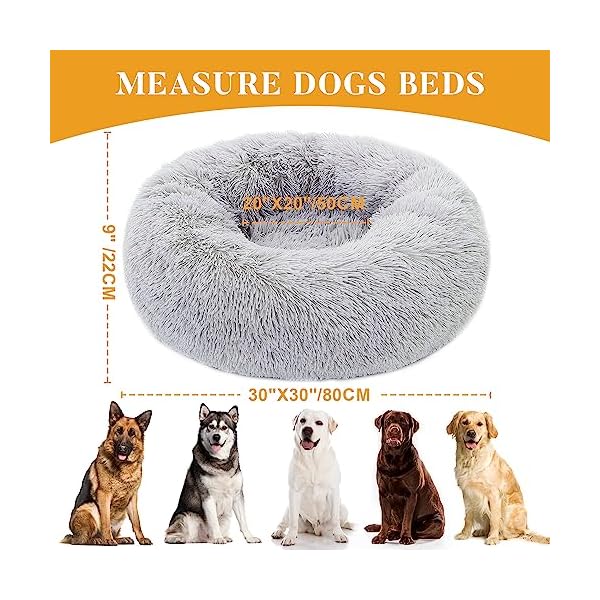 Purefun Flauschig Hundebett Große Hunde 80 cm, Bequeme hundekorb Runde Donut Katzenbett für Mittelgroße und Grosse Katzen Hunde, Waschbar, rutschfest und Orthopädisches Hundebett (Graues – Bild 6