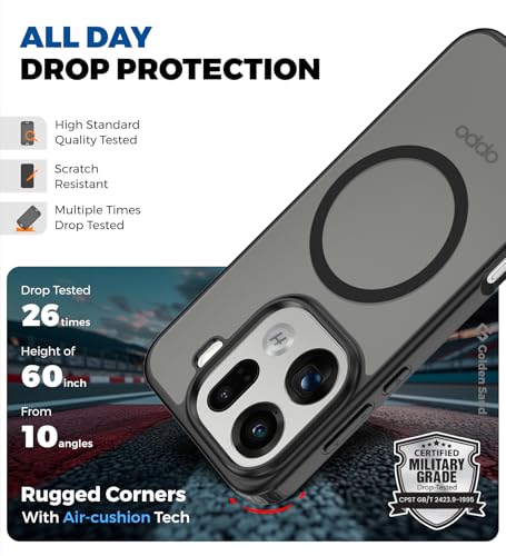 Image of Golden Sand Rugged Frosted MagSnap Back Cover Case for Oppo Find X9 Pro 5G | MagSafe Compatible, Strong Magnets | Semi Transparent PC Shock Proof Slim TPU Case for Oppo Find X9 Pro, Black Charcoal