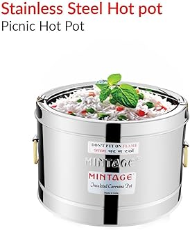 Mintage Sambar Pot Stainless Steel 25 Liters | Hot Pot with Lid | Casserole for Cooking | Casserole with Side Handles | Canteen & Hotel Casserole Container | Biryani Box Puff Insulated Hot & Cold