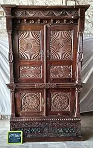 KARNI HANDICRAFTS Solid Wooden Wardrobe | Almirah with 4 Door, 2 Drawer & Shelf Storage for Living room, Bedroom, Hotel & Home, Brown, (150 X 61 X 254 CM)