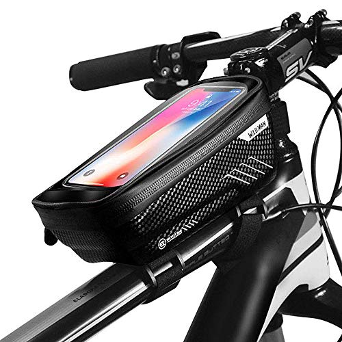 CETECK Fahrrad Rahmentasche, wasserdichte Fahrradhalterung Lenkertasche Fahrradrahmentasche mit Touchscreen-Oberrohrtaschen für iPhone 8 Plus/X/XS Max/XR/Samsung S8 / S9 Plus (Schwarz)