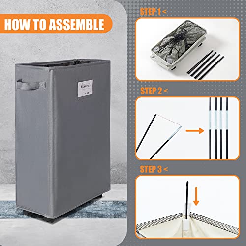 Caroeas 22" Slim Rolling Laundry Basket With Card Waterproof Laundry Storage Hamper Corner Fittable Storage Bag Collapsible Rolling Hamper Flexible Laundry Bag On Wheel For Home,Office (Slim 22",Grey) #TOP4