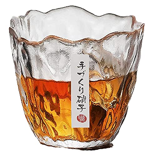 Whiskey Glass Mountain Crystal Wedge Glass Japanese Old Fashioned Tasting Tumblers Cocktail Wine Drinking Glasses Set of 1, Funny Unique Gift Box for Dad Men, 11OZ (Flower Shape with Petal Mouth)