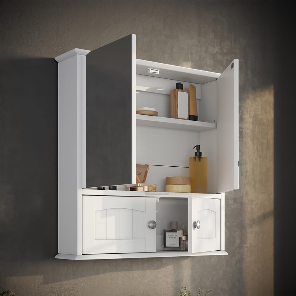 Vicco Szafka z lustrem w łazience "Bianco", Biały, 56 x 58 cm | pour montage mural avec étagère intérieure réglable en hauteur